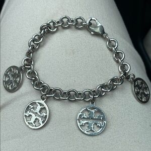 Tory Burch Silver Logo Charm Bracelet